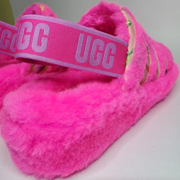 UGG Fluff Yeah Tiger Flower Womens Fluffy Slippers Pink UGGS 1127055 NEW - Picture 5 of 8